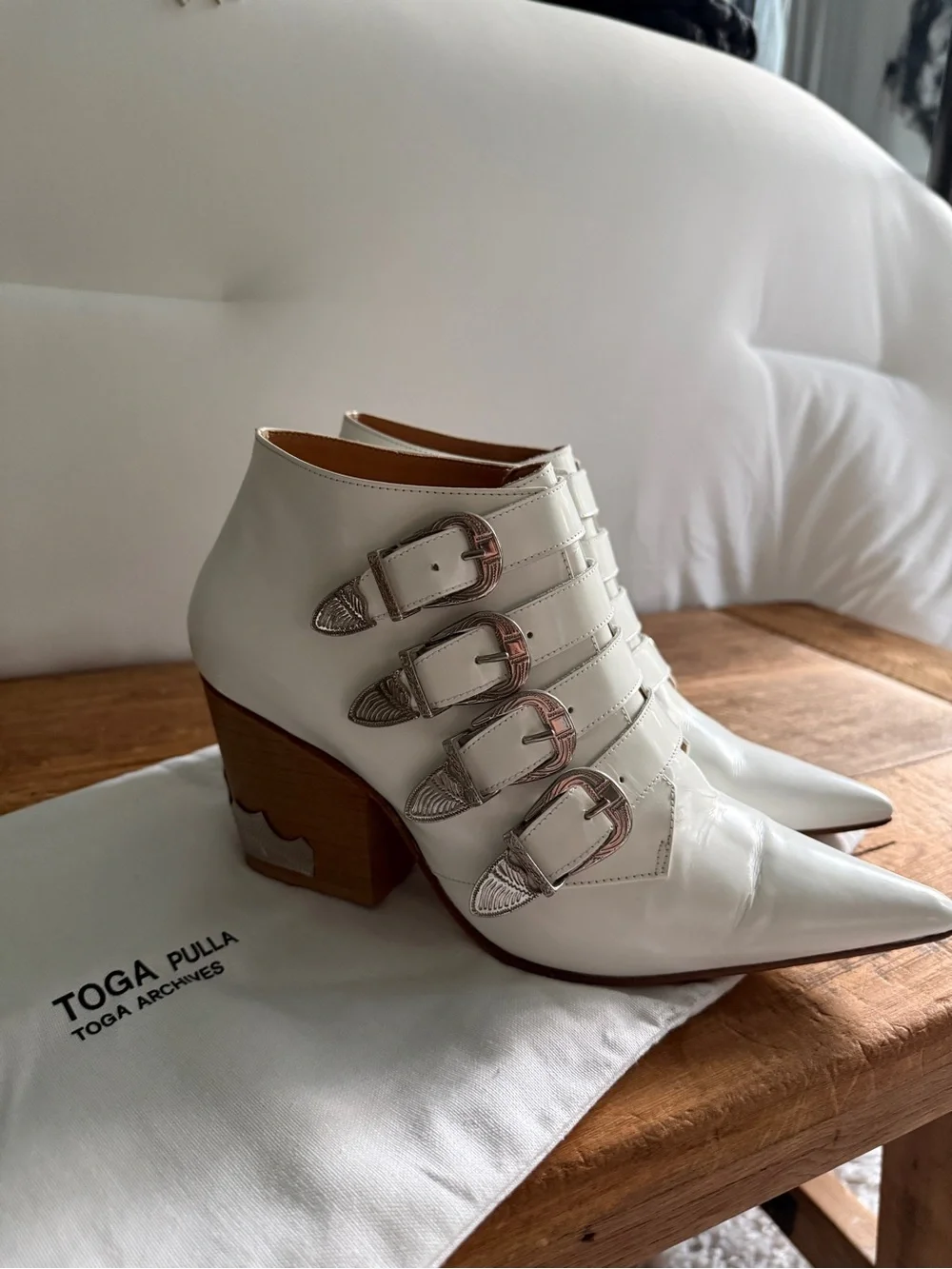 TOGA PULLA White Four Buckle Western Leather Boots EU 40
